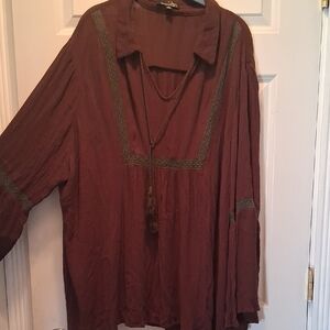 Suzanne Betro Brown Blouse with Tassel Accent. 3x